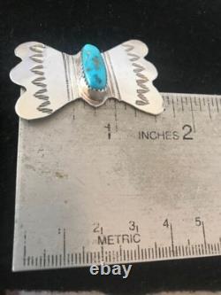 Kingman Turquoise Pin Navajo Sterling Silver Native American 8666