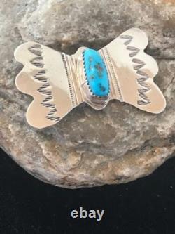Kingman Turquoise Pin Navajo Sterling Silver Native American 8666