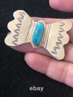 Kingman Turquoise Pin Navajo Sterling Silver Native American 8666