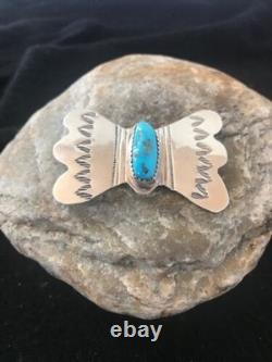 Kingman Turquoise Pin Navajo Sterling Silver Native American 8666