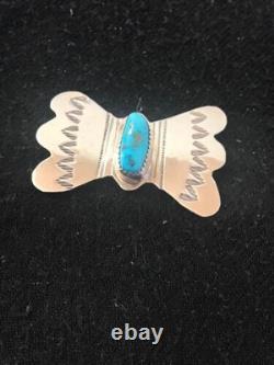 Kingman Turquoise Pin Navajo Sterling Silver Native American 8666