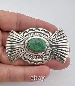 Kirk Smith Navajo Sterling Silver Carico Lake Turquoise Stamped Brooch Pin 2.5