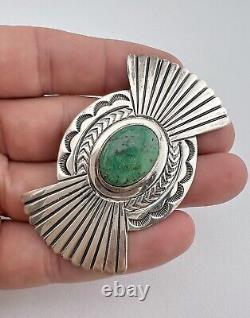 Kirk Smith Navajo Sterling Silver Carico Lake Turquoise Stamped Brooch Pin 2.5