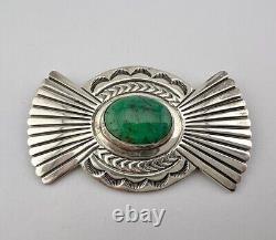 Kirk Smith Navajo Sterling Silver Carico Lake Turquoise Stamped Brooch Pin 2.5