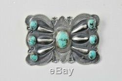 Kirk Smith Sterling Silver Repoussé Turquoise Butterfly Brooch Signed Navajo