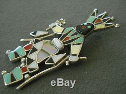 LAIWAKETE Zuni Multi-Stone Inlay Sterling Silver Apache Crown Dancer Pin Pendant