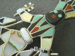 LAIWAKETE Zuni Multi-Stone Inlay Sterling Silver Apache Crown Dancer Pin Pendant