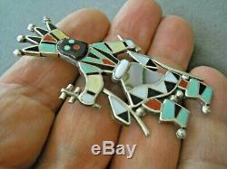 LAIWAKETE Zuni Multi-Stone Inlay Sterling Silver Apache Crown Dancer Pin Pendant