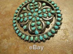LARGE 2 3/4 Vintage ZUNI Sterling Silver PETIT POINT Turquoise CLUSTER Pin