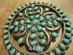 LARGE 2 3/4 Vintage ZUNI Sterling Silver PETIT POINT Turquoise CLUSTER Pin