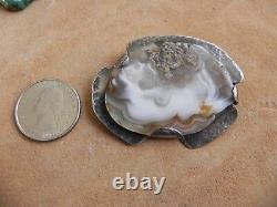 LARGE Agate & Hammered Sterling Silver Pin Navajo