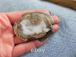 LARGE Agate & Hammered Sterling Silver Pin Navajo