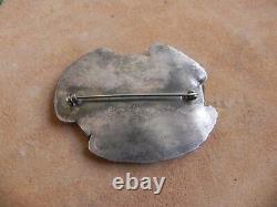 LARGE Agate & Hammered Sterling Silver Pin Navajo