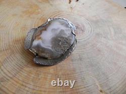 LARGE Agate & Hammered Sterling Silver Pin Navajo