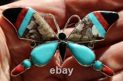 LARGE Angus Ahiyite Zuni Sterling Silver & Turquoise Stone BUTTERFLY Pin/Pendant
