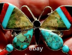 LARGE Angus Ahiyite Zuni Sterling Silver & Turquoise Stone BUTTERFLY Pin/Pendant