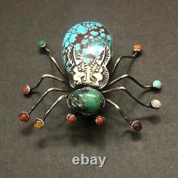 LARGE Herbert Ration NAVAJO Sterling Silver TURQUOISE INSECT Bug PIN/BROOCH