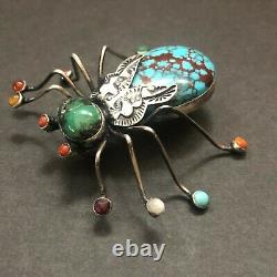 LARGE Herbert Ration NAVAJO Sterling Silver TURQUOISE INSECT Bug PIN/BROOCH