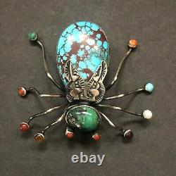 LARGE Herbert Ration NAVAJO Sterling Silver TURQUOISE INSECT Bug PIN/BROOCH