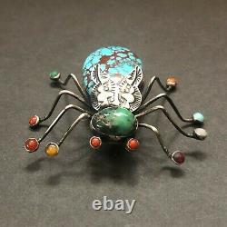 LARGE Herbert Ration NAVAJO Sterling Silver TURQUOISE INSECT Bug PIN/BROOCH