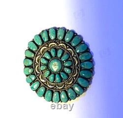 LARGE NAVAJO STERLING SILVER TURQUOISE Pin/Pendant 3 ACROSS