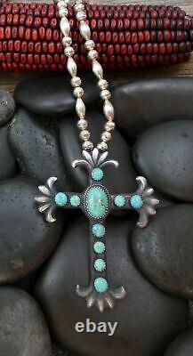 LARGE Native American Navajo Royston Pin/Pendant Cross on Beads