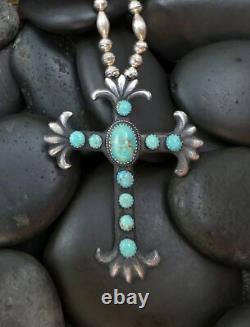 LARGE Native American Navajo Royston Pin/Pendant Cross on Beads