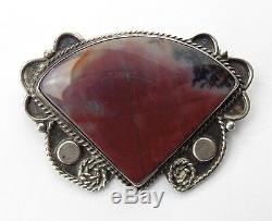 LARGE Old Pawn Native American Sterling Silver AGATE Petrified Wood Pin Brooch