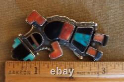 LARGE Rainbow man -ZUNI-Knifewing-mosaic pin 3-sterling silver-old