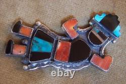 LARGE Rainbow man -ZUNI-Knifewing-mosaic pin 3-sterling silver-old