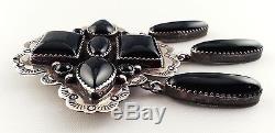 LARGE VINTAGE STERLING & ONYX NAVAJO PIN / BROOCH WITH DANGLES! 3 x 2