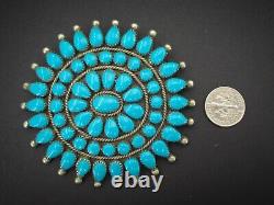 LARGE Vintage Sterling Old Pawn Navajo Natural Turquoise Pin Brooch 33.7g B87