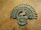 Large Vintage Zuni Sterling Silver Petit Point Turquoise Peacock Pin Signed Sih