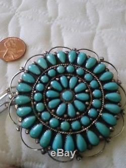 LARGE Zuni Turquoise Sleeping Beauty Pin/Pendant with Silver chain from Italy