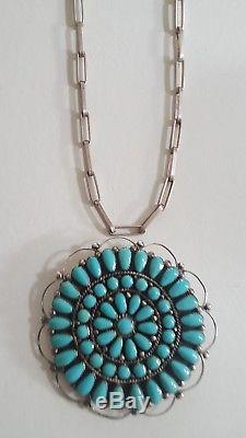 LARGE Zuni Turquoise Sleeping Beauty Pin/Pendant with Silver chain from Italy