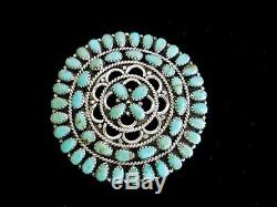 LARRY MOSES BEGAY Outstanding Cluster Sterling Turquoise Pendant /Pin HUGE 2.35