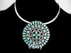 LARRY MOSES BEGAY Outstanding Cluster Sterling Turquoise Pendant /Pin HUGE 2.35
