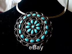 LARRY MOSES BEGAY Outstanding Cluster Sterling /Turquoise Pendant /Pin HUGE 2.5