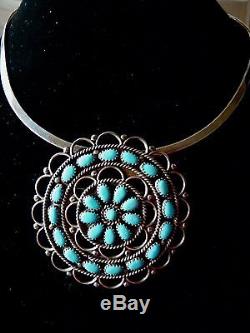 LARRY MOSES BEGAY Outstanding Cluster Sterling /Turquoise Pendant /Pin HUGE 2.5