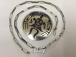 LAWRENCE SAUFKIE STERLING SILVER OVERLAY MUDHEAD Pin Pendant Necklace HOPI NICE