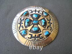 LG C YAZZIE Native American Navajo Turquoise Cluster Sterl Pendant Brooch Pin 3