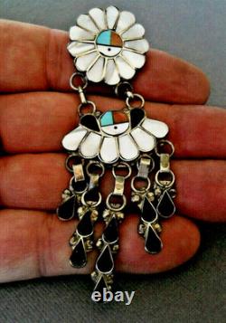 LG Native American Zuni Multi-Stone Inlay Sun Face Sterlin Silver Pin Pendant 4