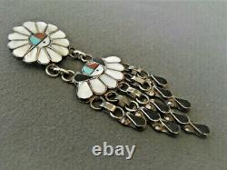 LG Native American Zuni Multi-Stone Inlay Sun Face Sterlin Silver Pin Pendant 4