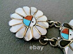 LG Native American Zuni Multi-Stone Inlay Sun Face Sterlin Silver Pin Pendant 4