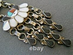 LG Native American Zuni Multi-Stone Inlay Sun Face Sterlin Silver Pin Pendant 4