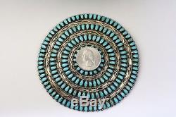 LMB Larry Moses Begay Sterling Petit Point Turquoise Pin Pendant HUGE 3-7/8