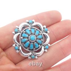 LORRAINE WAATSA ZUNI Old Pawn 925 Sterling Silver Turquoise Pin Brooch / Pendant