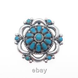 LORRAINE WAATSA ZUNI Old Pawn 925 Sterling Silver Turquoise Pin Brooch / Pendant