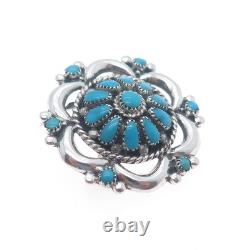 LORRAINE WAATSA ZUNI Old Pawn 925 Sterling Silver Turquoise Pin Brooch / Pendant