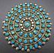 Large 1940s Vintage Zuni Sterling Silver Turquoise Round Petit Point Pin/brooch